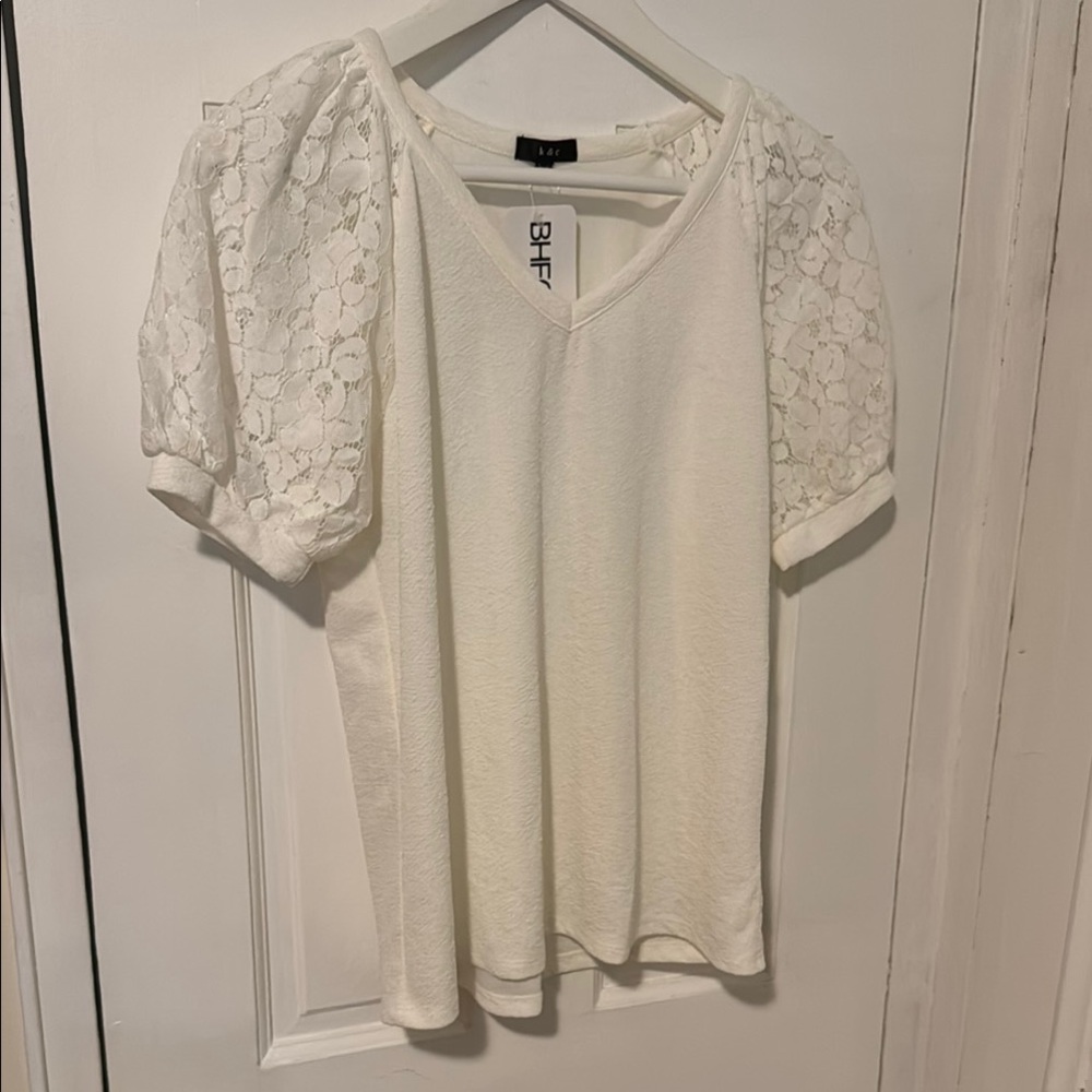 Cream Boxy Blouse with Short Puff Sleeves